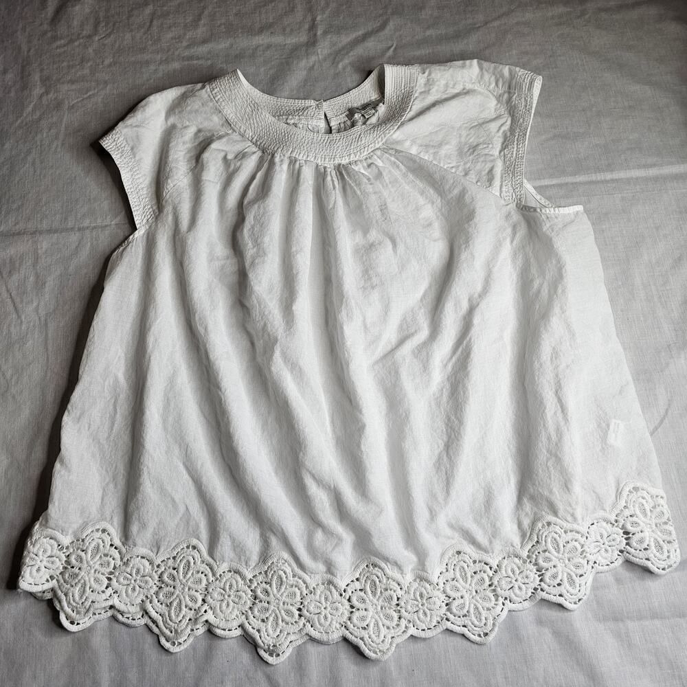 Madewell White Lace Hem Blouse Women's Size Xl Cap Sleeves Dainty Cottage Praire - Picture 2 of 9
